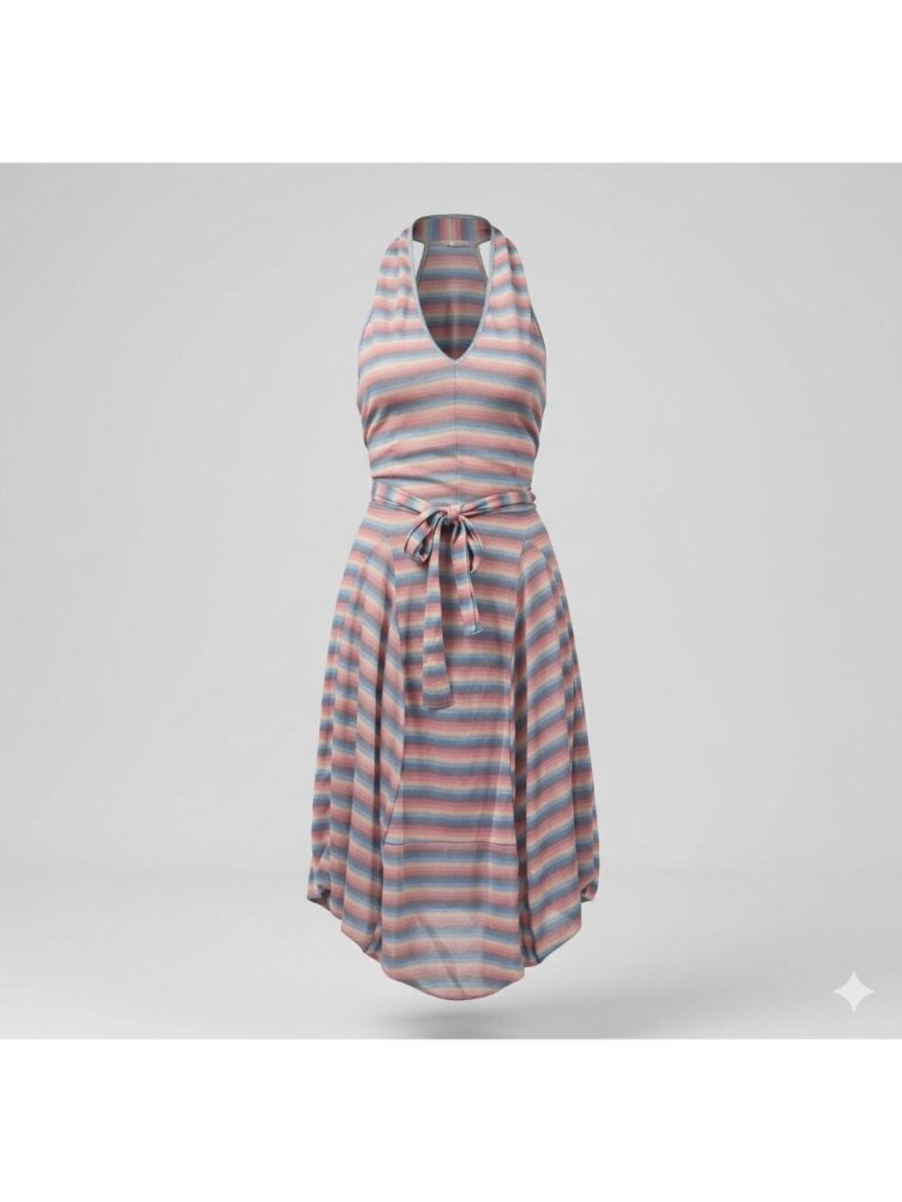 Samuel Dong Size M/L Striped Halter Midi Dress Handkerchief Hem & Metallic Sheen